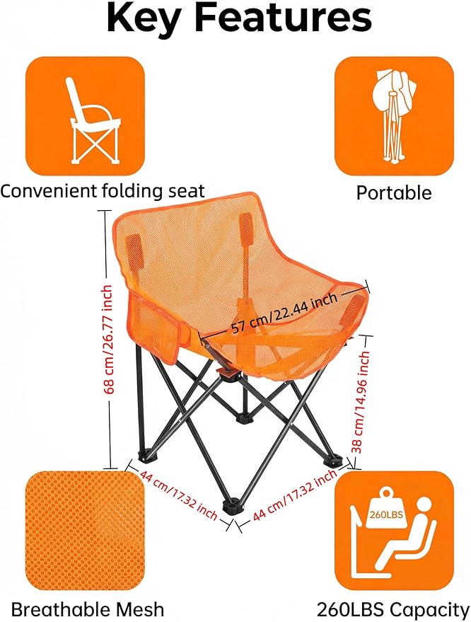 Breathable Outdoor Folding Chair Portable Ultra-Light Fishing Stool Beach Camping Moon Chair Armchair Art Sketch Chair (Mesh Fluorescent Orange)