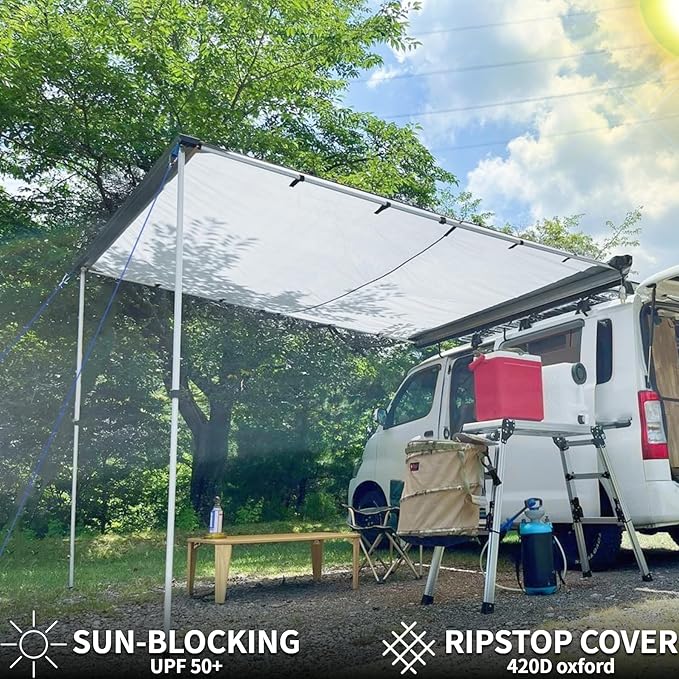 DANCHEL OUTDOOR Car Awning 8.2x9.8ft Roof Rack Pull-Out Sun Shelter Canopy Waterproof 4x4 Vehicle Side Overland Awning Camping Gray