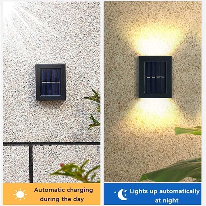 ASLIDECOR Solar Wall Lights UP Down 4 PackIlluminate Outdoor Sunlight Sensor Lamp IP65 Waterproof LED Modern Deck Lighting Decor for House Patio Porch