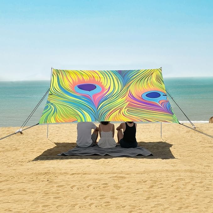 Peacock FeatherCamping Sun Shelters 9.2 x 10.5 FT Beach Canopy Tent Sun Shade with Carrying Bag for Camping Trips Fishing Backyard Fun or Picnics 21341811