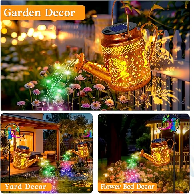 Solar Watering Can Lights Fairy Hanging Lanterns Outdoor Gardening Gifts for Mom Women Grandma Birthday Waterproof Solar Lights Garden Decor for Outside Yard Art Patio Porch Lawn Backyard 2 Pack