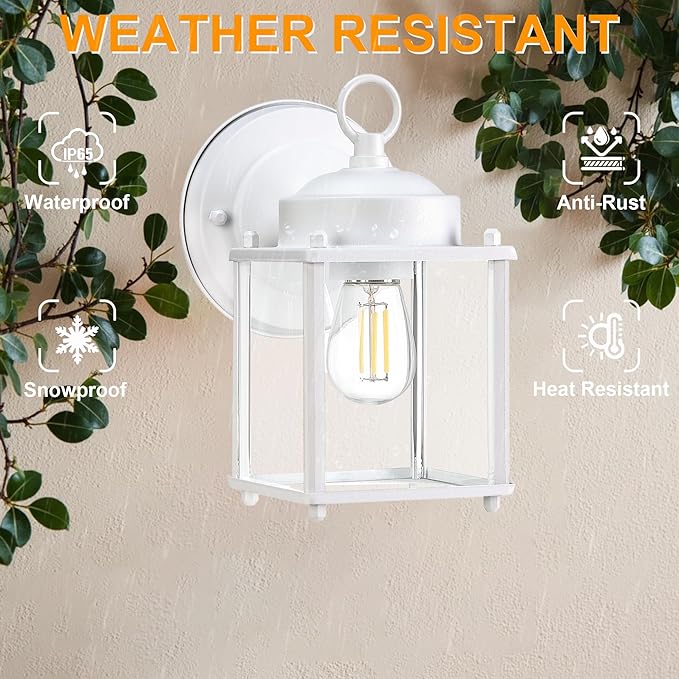 GRUENLICH Outdoor Wall Sconce Exterior Wall Lighting Fixtures with Clear Glass Front Porch Lighting Anti-Rust Outside Lights for Patio Doorway White 2 Pack