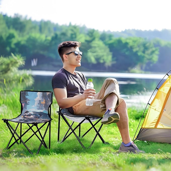 KLL Cartoon Cute Panda Style Folding Portable Beach Chairs for Traveling Ultralight Camping Chair with Carrying Bag Portable Chair for Waiting in Line for Travel Hiking