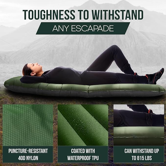 Sleeping Pad for Camping - 3.5 Inch Extra Thick Inflatable Camping Mattress Pad with Built-in Pump and Integrated Pillow - Waterproof Sleep Pad for Hiking Backpacking Road Trips