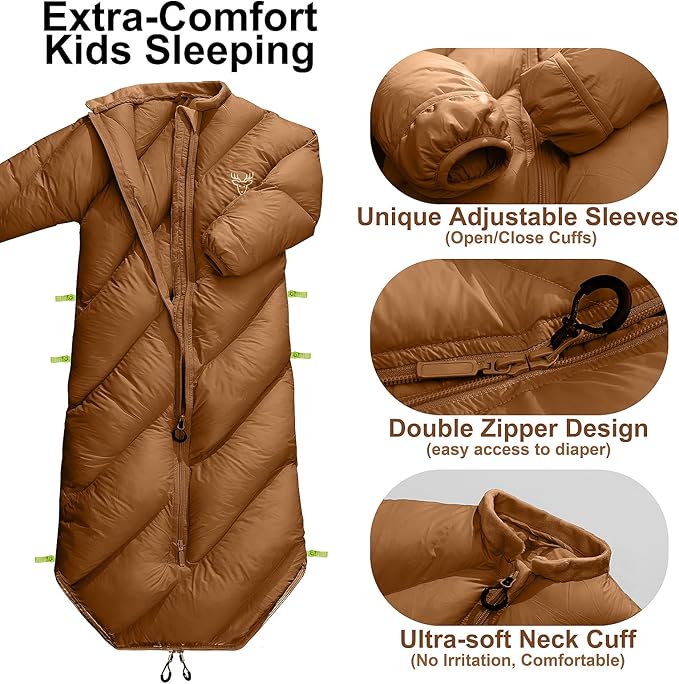 Walkable Toddler Sleeping Bags for Kids Boys Girls (2T-4T) - Puffy Camping Sleeping Sack for Indoor Outdoor Travel Sleepover Slumber Party (up to 46 in)- Machine Washable Lightweight