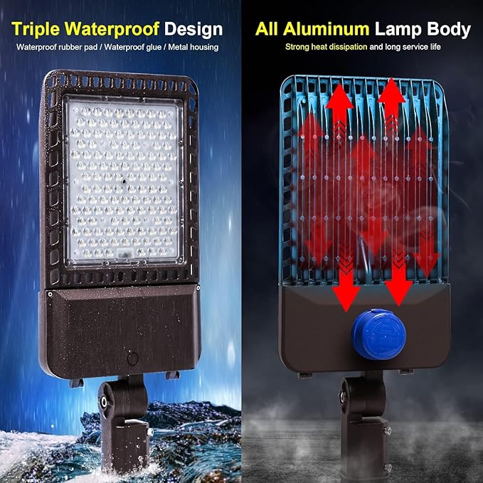 ledmo 300W LED Parking Lot Light Slip Fitter Mount 36000LM 5000K Outdoor Commercial Area Flood with Dusk to Dawn Photocell Easy Installation IP65 Waterproof Shoebox Light for Street Yard