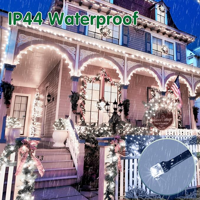 XURISEN 403FT 1000 LED String Lights Outdoor Green Wire Christmas Lights 8 Modes &amp Timer Waterproof Fairy Lights Plug in for Party Wedding Yard Garden Indoor/Outdoor Decorations(Cool White)