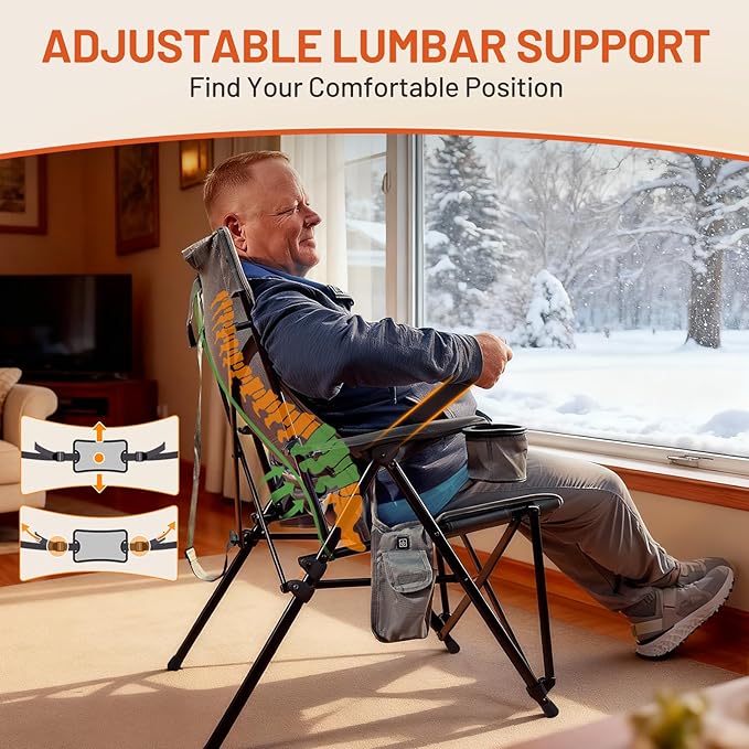 TIMBER RIDGE Oversized Heated Camping Chair with Lumbar Support Portable Folding High Back Chair Heavy Duty for Adults Supports 450 LBS for Outdoor Camping Lawn 2 Pack