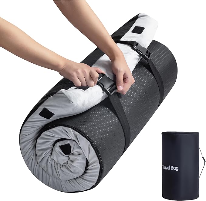 EGO Roll up Single Small Mattress Memory Foam CertiPUR-US Certified Roll Up Floor Mattress Mat for Camping Sleeping Pad Portable with Travel Bag