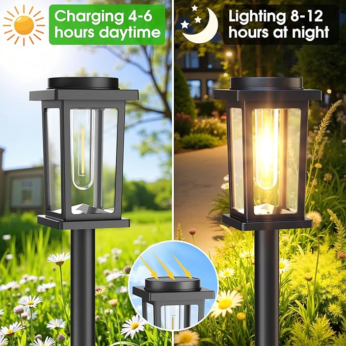 Solar Pathway Lights Outdoor 8 Pack Solar Powered Garden Lights Waterproof Auto On/Off Outdoor Landscape Lights for Patio Walkway Driveway Lawn Pool Decor. (Warm White)