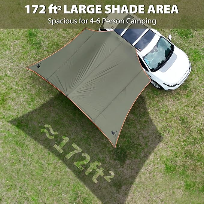 GEERTOP Large Car Side Camping Awning 19 x 11 ft SUV Canopy Tarp Waterproof Outdoor Vehicle Sun Shade Shelter for Truck MPV Van Campers