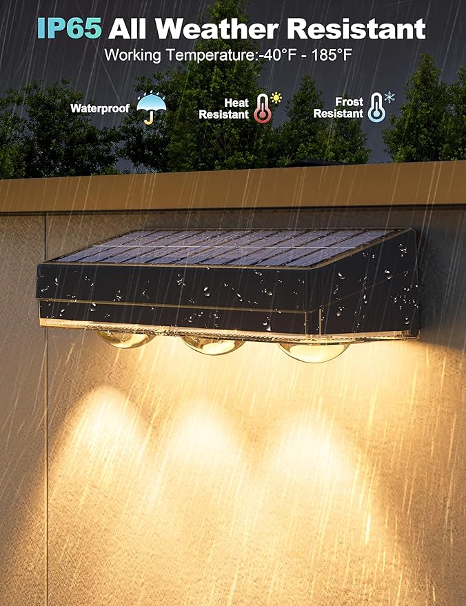 APONUO Solar Fence Lights Outdoor Waterproof Fence Lights Solar Powered 12 RGB Color Modes &amp Warm White &amp Cool White Fence Solar Light Outdoor for Backyard Patio Wall Deck Yard（8 Pack