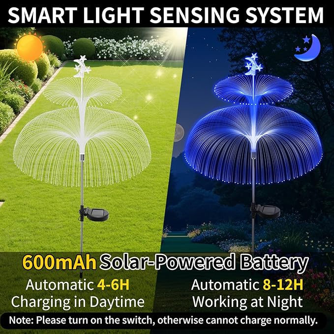 Solar Garden Lights Outdoor Solar Lights 7 Color Changing Jellyfish &amp Star Waterproof Solar Flower Lights for Garden Decor Yard Patio Lawn Pool Party Wedding Gifts for Women/Mothers - 6 Pac