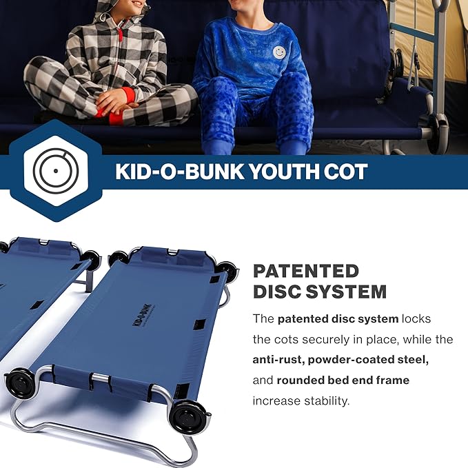Disc-O-Bed Youth Double Cot Kid-O-Bunk Modular for Bunk Beds Dual Cots or Bench with 2 Carry Bags for Portable Transport