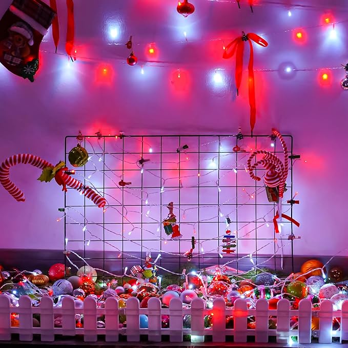 YEGUO 165ft 500 LED Red and White Christmas Lights Outdoor Waterproof Clear Wire String Lights Indoor Plug in 8 Modes Clear Wire Twinkle Tree Light for Xmas Party Garden