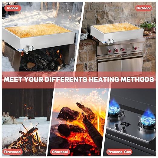 Maple Syrup Evaporator Pan 15.5Gal 304 Stainless Steel Maple Syrup Evaporator with Valve and Thermometer 30 x 20 x 6 Inch Feed Pan for Boiling Maple Syrup for Home and Outdoor Use