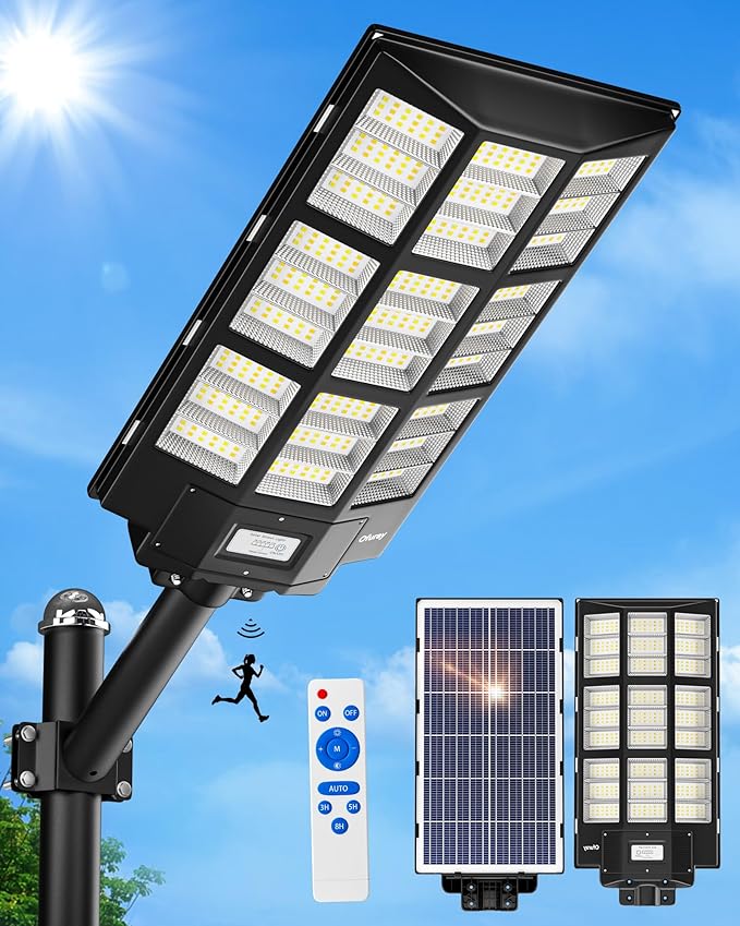 Ofuray Solar Street Lights OutdoorSolar Security Flood Lights Parking Lot Lights Commercial Dusk to Dawn 6500k Waterproof Led with Remote Control Motion for StreetCourtBarn (Of-7200W 600000Lm)