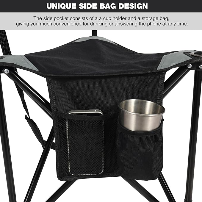 REDCAMP 2 Pack Tripod Camping Chairs Folding Lightweight Portable 3 Legged Tripod Stool Seat with Backrest Small Golf Chair Compact for Adults Fishing Hunting Black