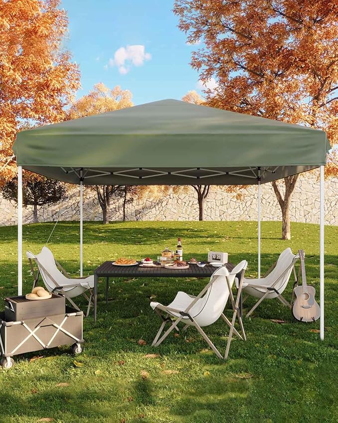 10x10 FT Pop Up Canopy Tent – Outdoor Sun Shade Shelter 3 Adjustable Heights Easy Setup 4 Sandbags &amp Carry Bag Great for Camping Backyard Parties Commercial Storage – Green