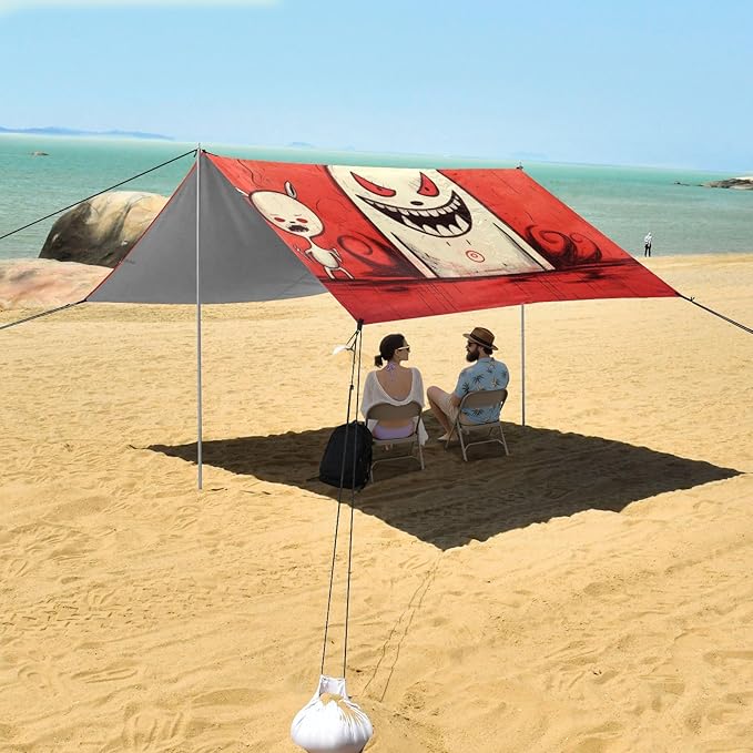 Beach Tent Sun Shelter Gothic Devil Rabbit Lightweight &amp Easy Setup Beach Shade Canopy for Camping Fishing