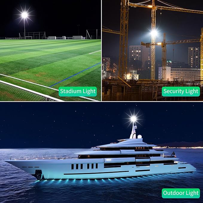 500W LED Flood Light Outdoor with Plug+10ft Cable 60000LM Ultra Brighter 5000K Exterior Security Light IP66 Waterproof Commercial Lighting for Sports Fields Counts Arena Stadium(2 Pack)