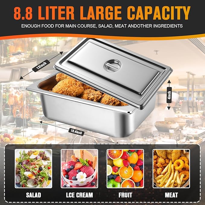 Hotel Pan Full Size Steam Table 4 Deep Stainless Steel With Lid 13 L x 10.4 W Anti-Jam Buffet Commercial (4 Pack)