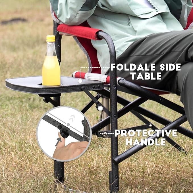 Timber Ridge Aluminum Oversized Camping Chair Lightweight Portable Directors Chair with Side Table Detachable Side Pocket for Outdoor Camping Lawn Picnic Support 400lbs Red