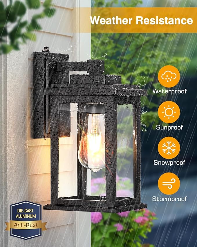 VIANIS Black Dusk to Dawn Outdoor Lights for House 2 Pack Outdoor Wall Lights Waterproof Porch Lights Exterior Lighting Fixtures with Tempered Glass for Porch Garage DoorwayHardwired Non-solar