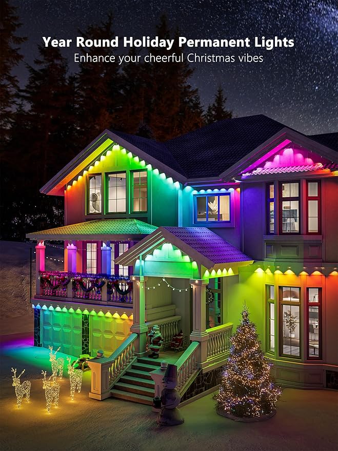 BrizLabs Signature Permanent Outdoor RGBCW Lights 150ft 90 LED Smart House Lights Work with Alexa &amp Google Home WiFi Waterproof Smart Eave Light with 200+ Custom Scene-Color for Xmas Halloween H