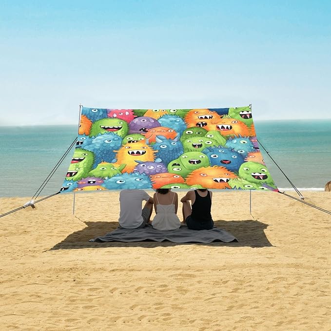 Cute Monster Cartoon PatternCamping Sun Shelters 9.2 x 10.5 FT Beach Canopy Tent Sun Shade with Carrying Bag for Camping Trips Fishing Backyard Fun or Picnics 21340129