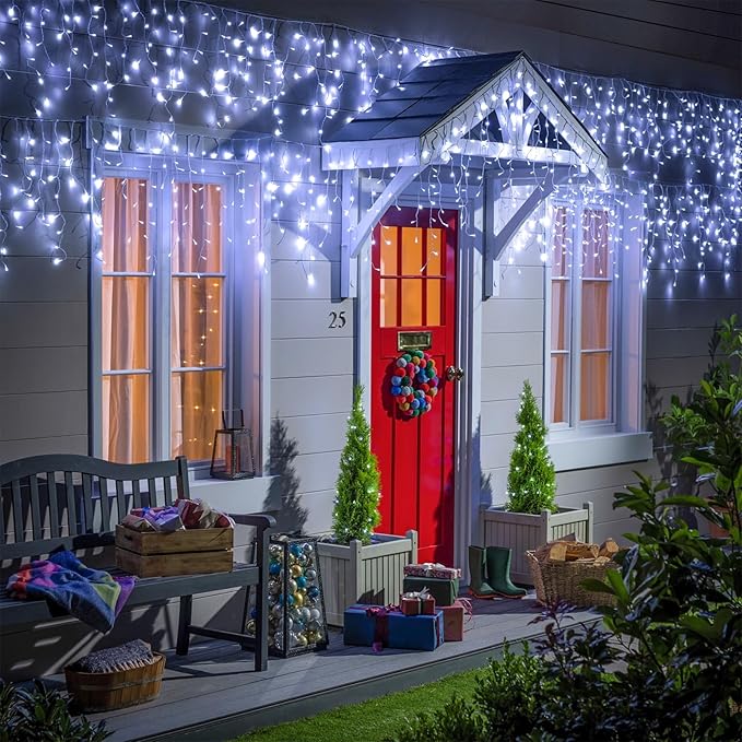 99ft 1216LED Icicle Lights for Outside White Christmas Lights for House Patio Yard Porch Backyard Holiday Garden Xmas Exterior Decoration Waterproof Twinkle Cluster Light Hanging Light All Year