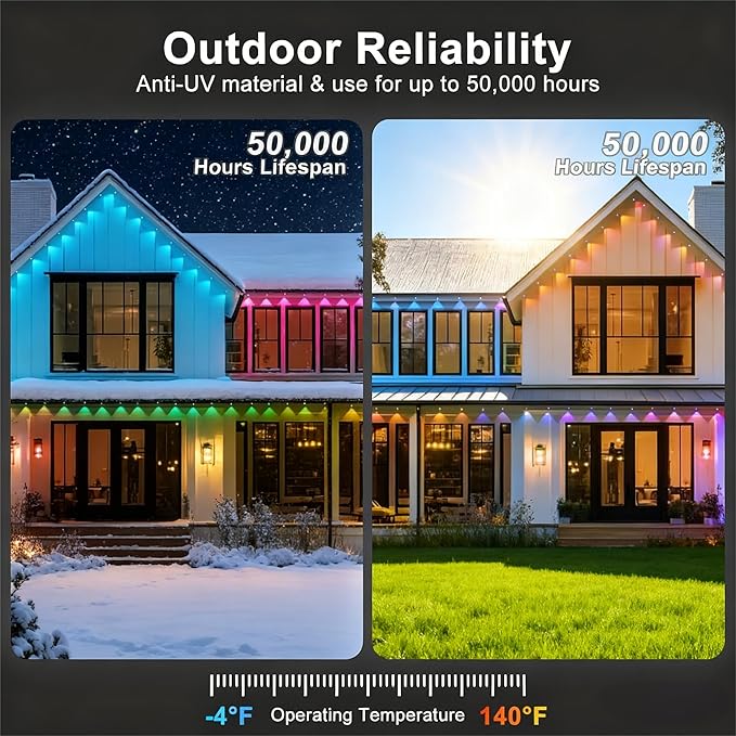 Permanent Outdoor Lights 300FT—Smart RGB Eave Lighting with App &amp Remote Control IP67 Waterproof for House Exterior Garden Holiday and Party Decor