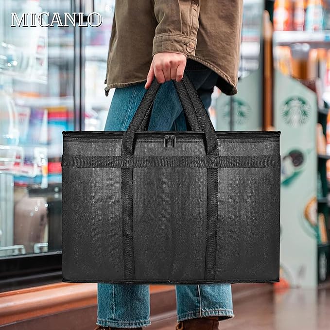 Pack of 2 Insulated Food Delivery Bag with Hard Bottom XXXL Large Reusable Thermal Cooler Grocery Tote Bag Commercial Pizza Delivery Box Carrier for Uber Eat Door Dash Essentials Hot and Cold Food