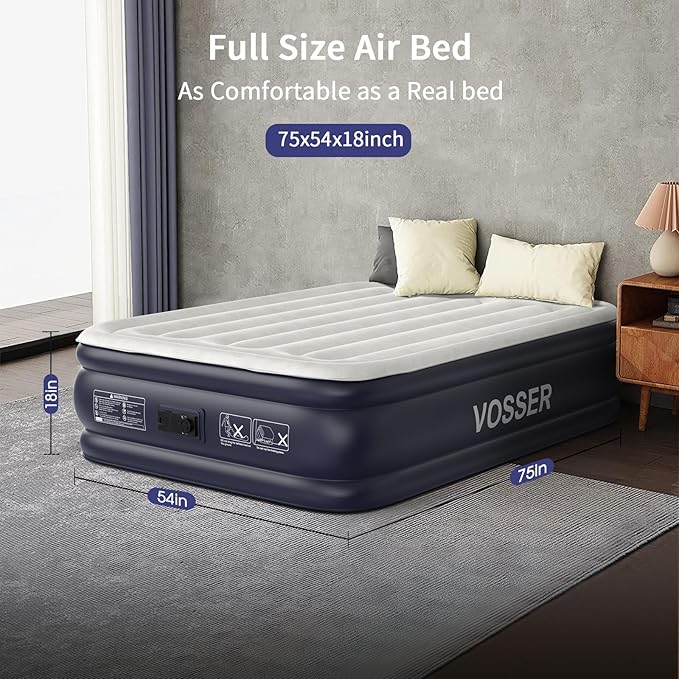 Air Mattress Full with Built in Pump18''Inflatable Mattress of Upgraded Vertical BeamsSelf Inflatable/Deflation Blow Up Mattress in 3 MinsFlocked Top Airbed with Carry Bag for Home Camping