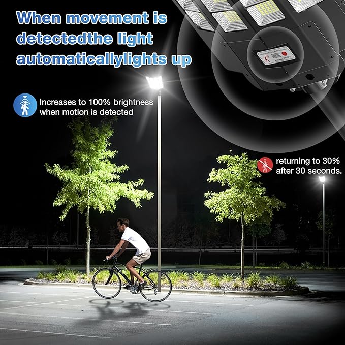 8000W Solar Lights Outdoor Waterproof 7000K Solar Street Light Motion Sensor 450000LM Solar Security Light IP66 Waterproof Solar Street Lights Outdoor Dusk to Dawn for Parking Lot Yard Farm