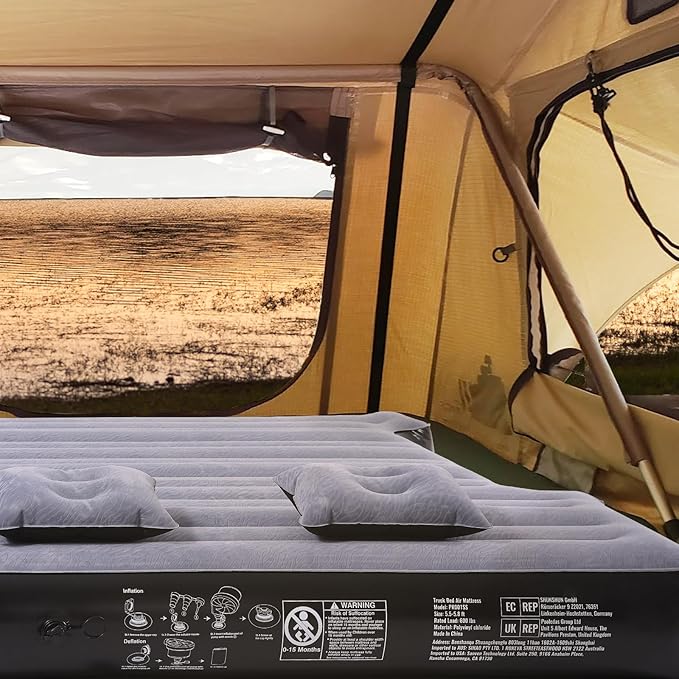 VEVOR Truck Bed Air Mattress for 5.5-5.8 ft Full Size Short Truck Beds Inflatable Air Mattress Bed with 12V Air Pump 2 Pillows Carry Bag for Silverado RAM F Series Sierra Titan Tundra