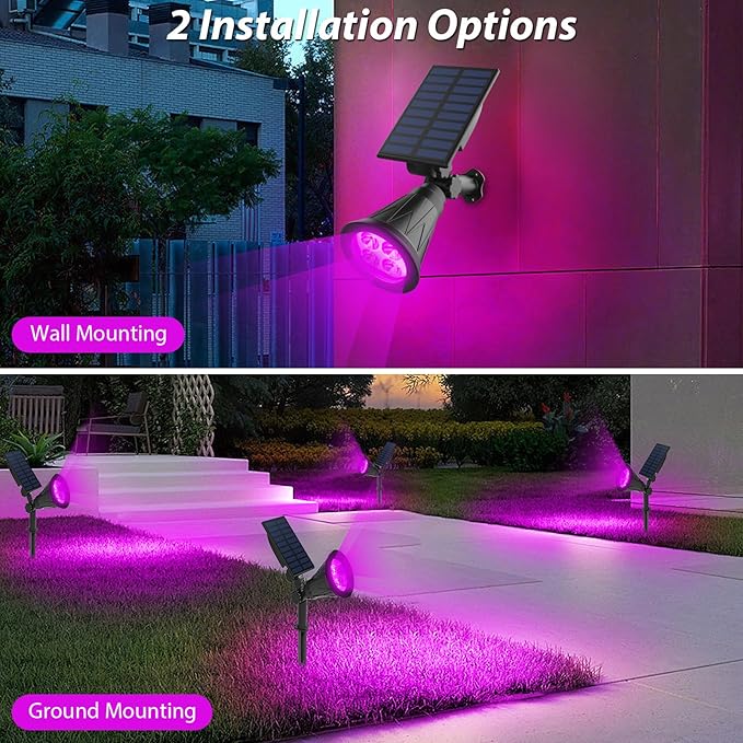 T-SUN [2 Pack] LED Solar Spotlights Waterproof Outdoor Security Landscape Lamps Auto-on/Auto-Off by Day 180 Angle Adjustable for Tree Patio Yard Garden Driveway Stairs Pool Area(Purple)