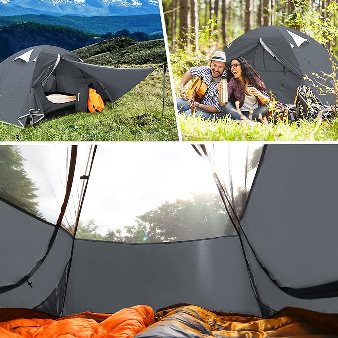 Bessport Camping Tent 1/2 Person Tent Waterproof Two Doors Backpacking Tent Easy Setup Lightweight for Outdoor Hiking Mountaineering Travel