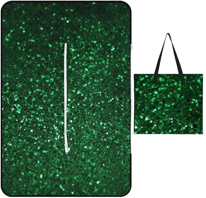 Zipper Green Sequin Sparkle Style Picnic Mat Suitable for Travel Camping Park Or Home Use