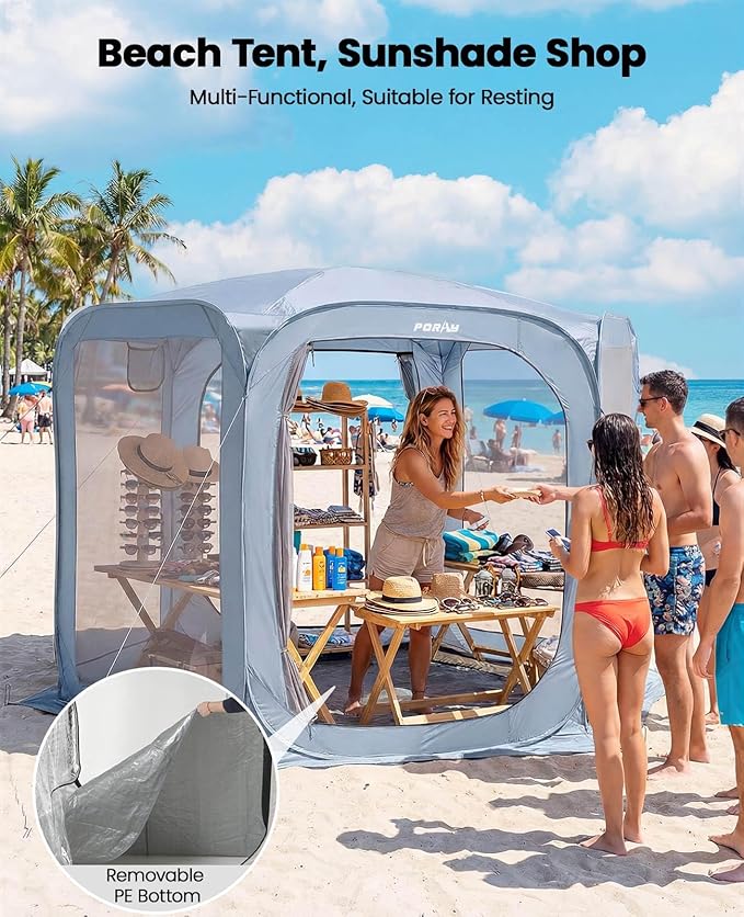 Porayhut Pop up Screen House Tent Sun Shelter with Breathable Mesh DoorsPortable Camping Tent with Detachable Waterproof Floor10x10FT Screen Canopy Outdoor for Family Friends Party