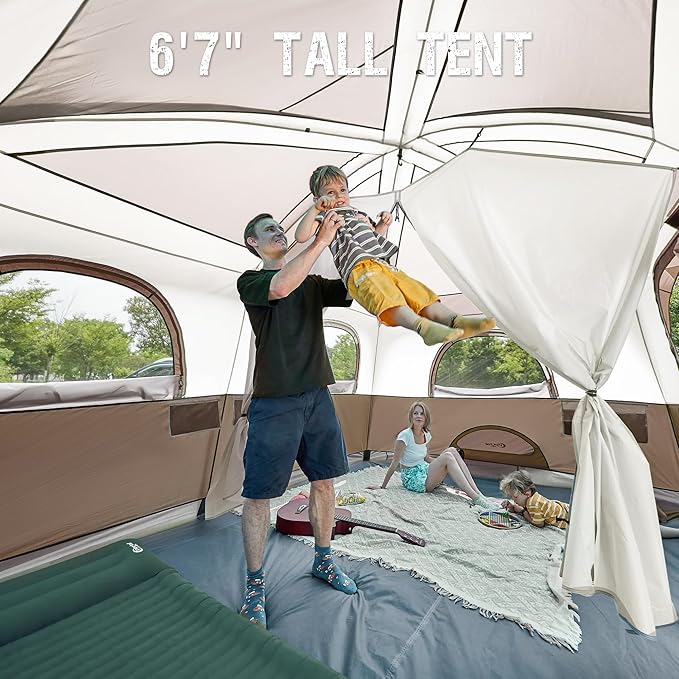 PORTAL 8 Person Tents for Camping Easy Setup Cabin Tent with Large Porch 2 Room Waterproof Family Camping Tent for Outdoor Camping Patio