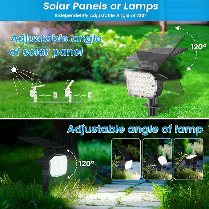 VOLISUN Solar Spotlight Outdoor IP67 Waterproof Solar Landscape Spot LightsUplights for Yard Garden Pathway - 8 Pack (Cool White) 27 LED 3 Lighting Modes