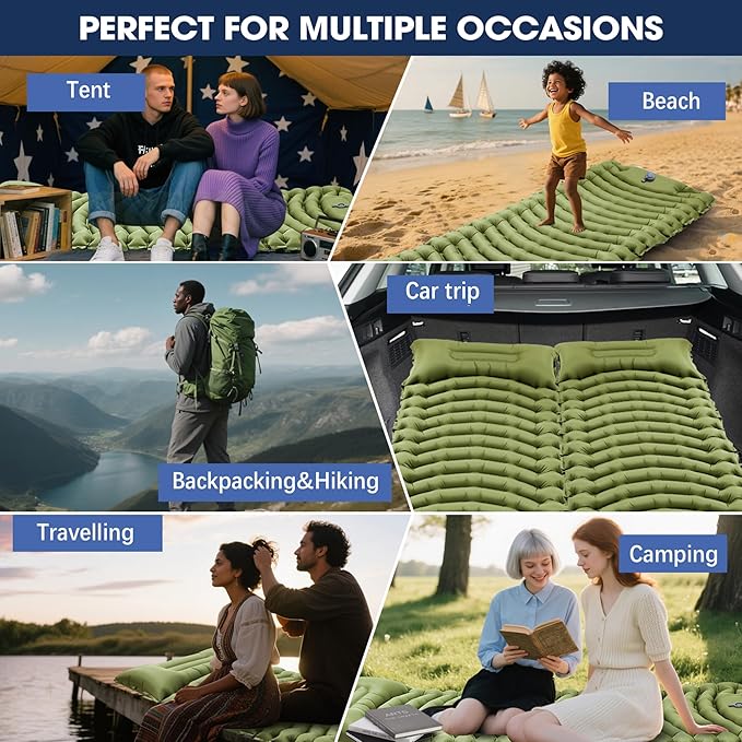 Sleeping Pad for Camping - Ultralight Camping Mattress with Pillow Built-in Foot Pump Compact Inflatable Portable Mat for Backpacking Hiking Car Traveling Beach Tent
