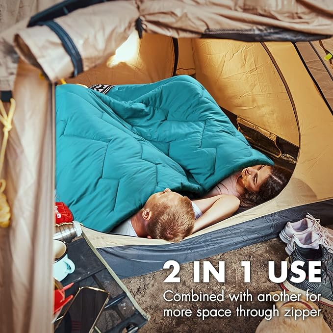 VILLEY Camping Sleeping Bag Lightweight Backpacking Sleeping Bag with Compression Sack for Adults &amp Kids Outdoor Camping Hiking Equipment for 3 Season Warm &amp Cool Weather - Summer Spring F