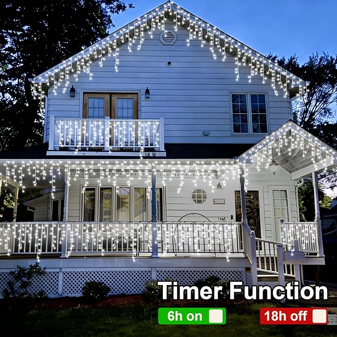QITONG Icicle Lights for Outside 66ft 800 LED String Lights Plug in with 8 Modes Connectable White Icicle Christmas Light Clear Wire Indoor