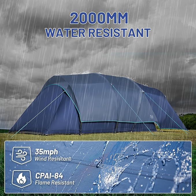 Timber Ridge 8 Person Camping Tent with Large Porch Portable Waterproof Windproof Family Tent with Rainfly Carry Bag Room Divider Easy Set-up Tent with Excellent Ventilation for Camping 3 Season