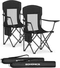 SONGMICS Breathable Camping Chairs Foldable Outdoor Chairs Set of 2 High Back Adjustable Armrests Drink Holder Weight Capacity 330 lb for Sports Garden Backyard Ink Black UGCB028B02