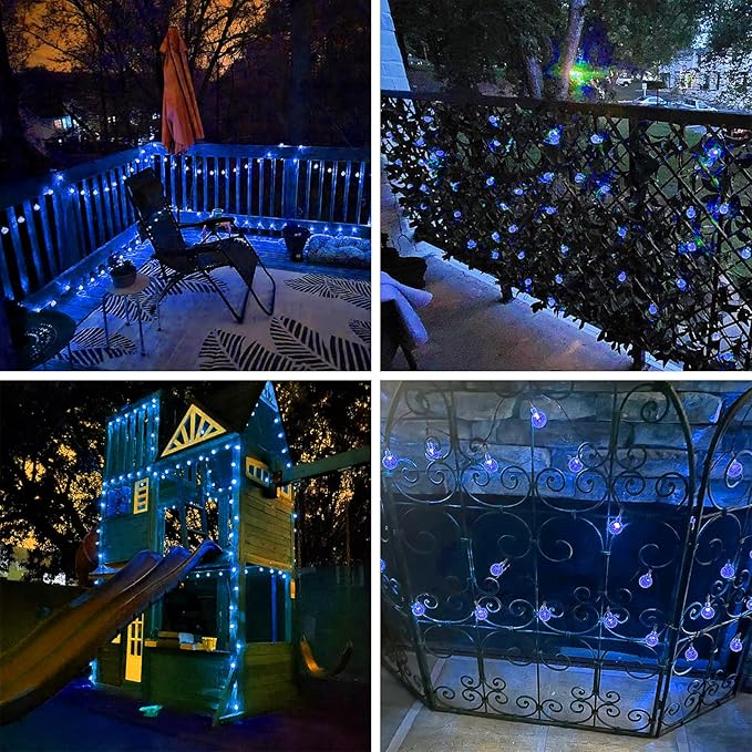 Blue 2-Pack 100 LED 64FT Crystal Globe Solar Christmas Lights Outdoor Waterproof Solar String Lights with 8 Lighting Modes Solar Outdoor Decorations for Tree Garden Patio Party Wedding Christmas
