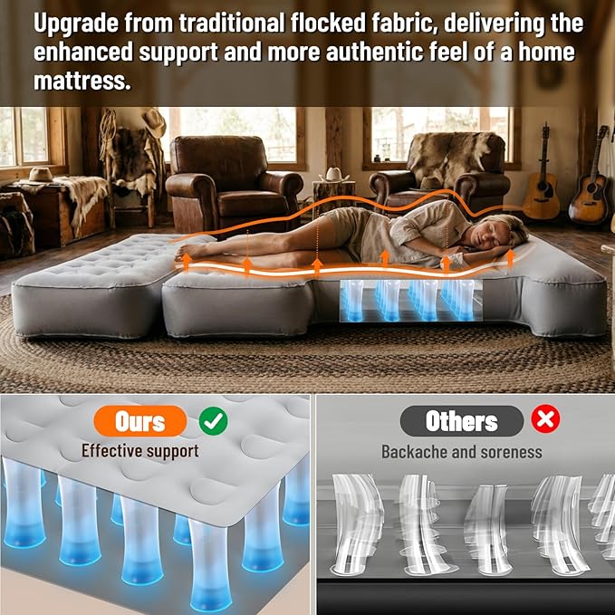 F150 Truck Bed Mattress 5.5-5.8ft for Full-Size Pickup Fabric Texture Truck Bed Air Mattress with Tailgate Extender Customized for F150/Silverado/Ram1500 with Detachable Air Pump Truck Bed Camping