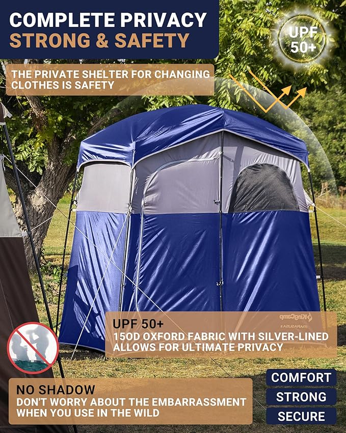 KingCamp Camping Shower Tent Portable Outdoor Privacy Toilet &amp Changing Tent Windproof &amp Waterproof Easy Setup 1 or 2 Room Shelter with Shower Bag for Camping Hiking Beach